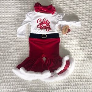 Baby essentials Santa baby red velvet set holidays NWT size 3M